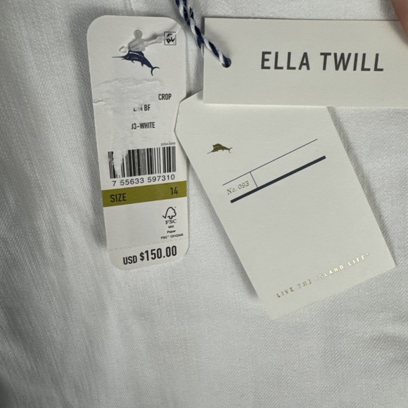 Tommy Bahama Ella Twill Crop Slim Boyfriend White Jeans Womens 14/24 Embroidered - Picture 4 of 11